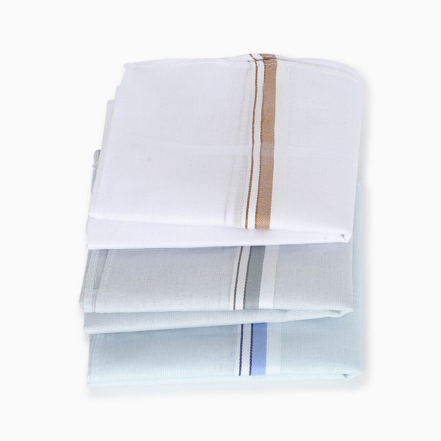 Men's White and Light Blue Striped Pack of 3 Handkerchief, Light Grey, large