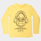 Boys Yellow Round Neck Regular Graphic Printed T-Shirt, पीला, small