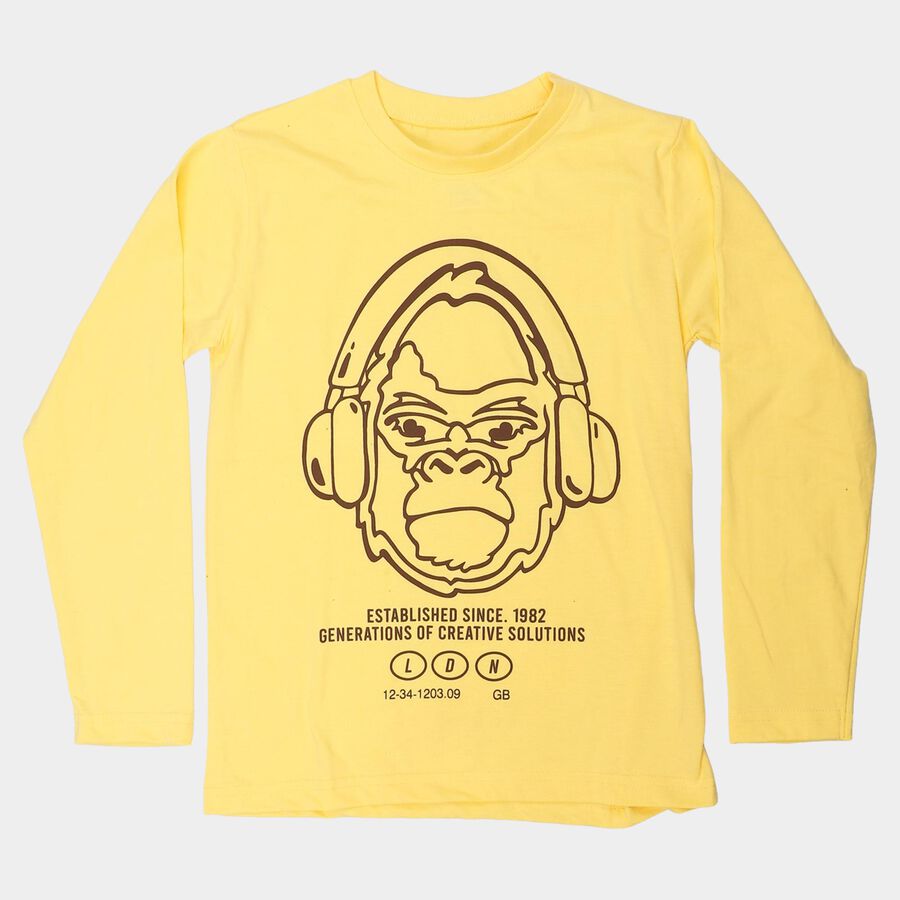 Boys Yellow Round Neck Regular Graphic Printed T-Shirt, पीला, large