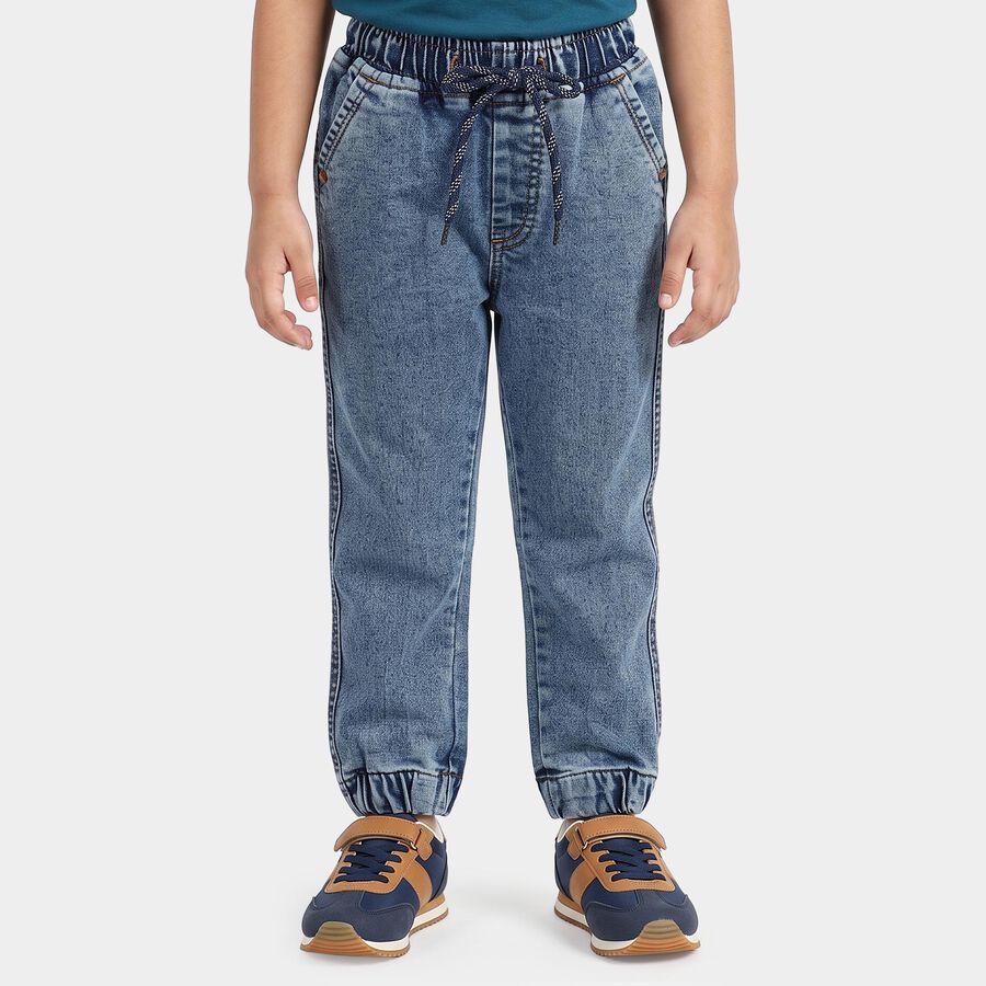 Boys' Light Blue Jogger Fit Washed Jeans, मध्यम नीला, large