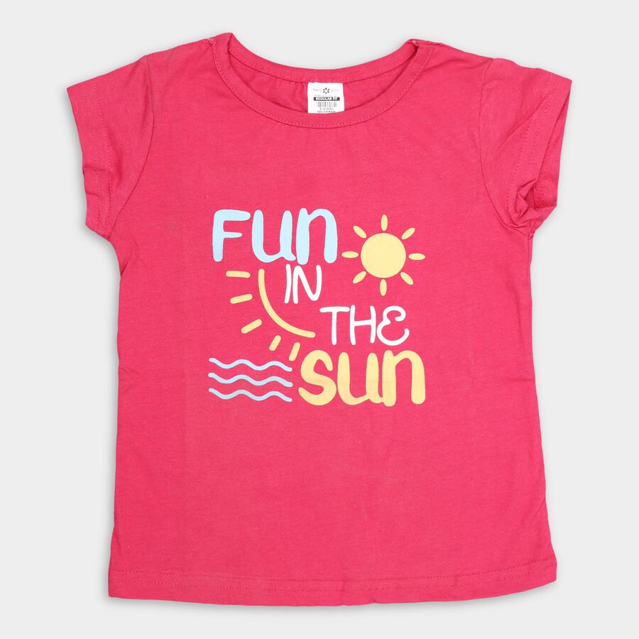 Girls' 100% Cotton T-Shirt , रानी (फ्यूशिया), large image number null