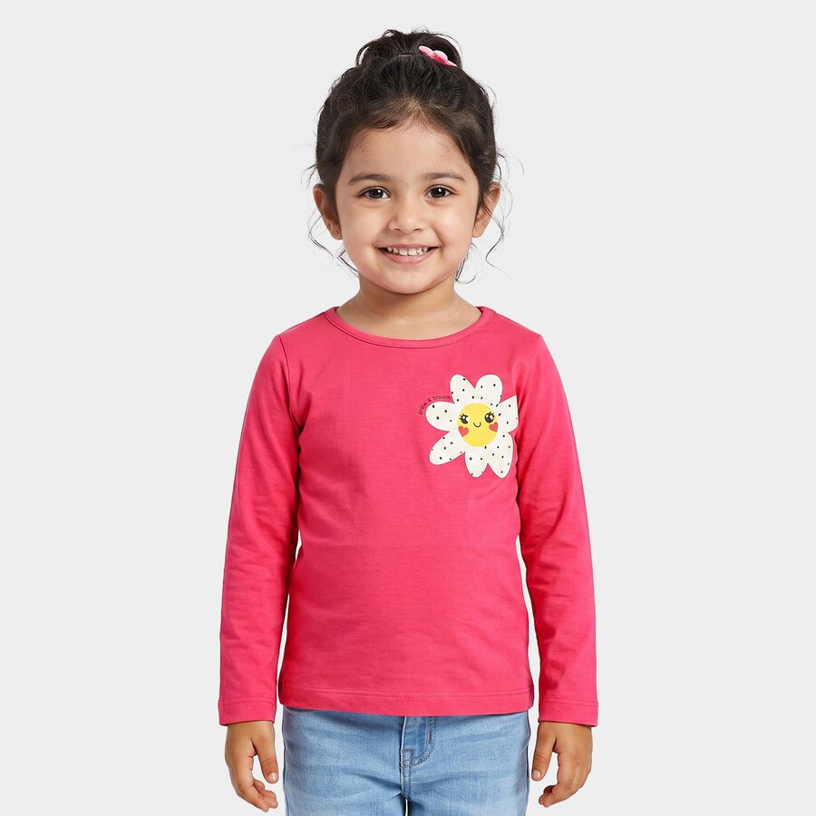 Girls Pink Round Neck Regular Top, गुलाबी, large