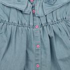 Girls' Light Blue Fit and Flare Ruffle Cold Shoulder Frock, हल्का नीला, small