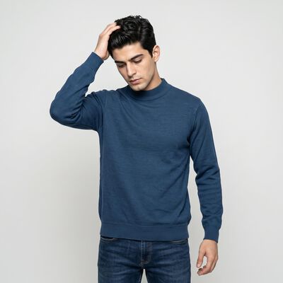 Men's Blue Mock Neck Pullover