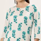 Women's Teal Notch Neck Floral Printed Kurta, एक्वा, small