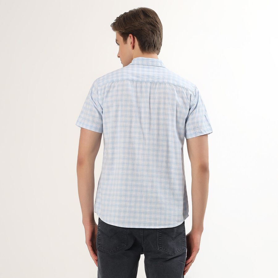 Men's Light Blue Cotton Half Sleeve Classic Casual Shirt, Light Blue, large