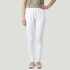 Women's White Cotton Blend Elastic Waist Churidar, सफ़ेद, small