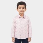 Boys Pink Cotton Long Sleeve Collar Shirt, Pink, small