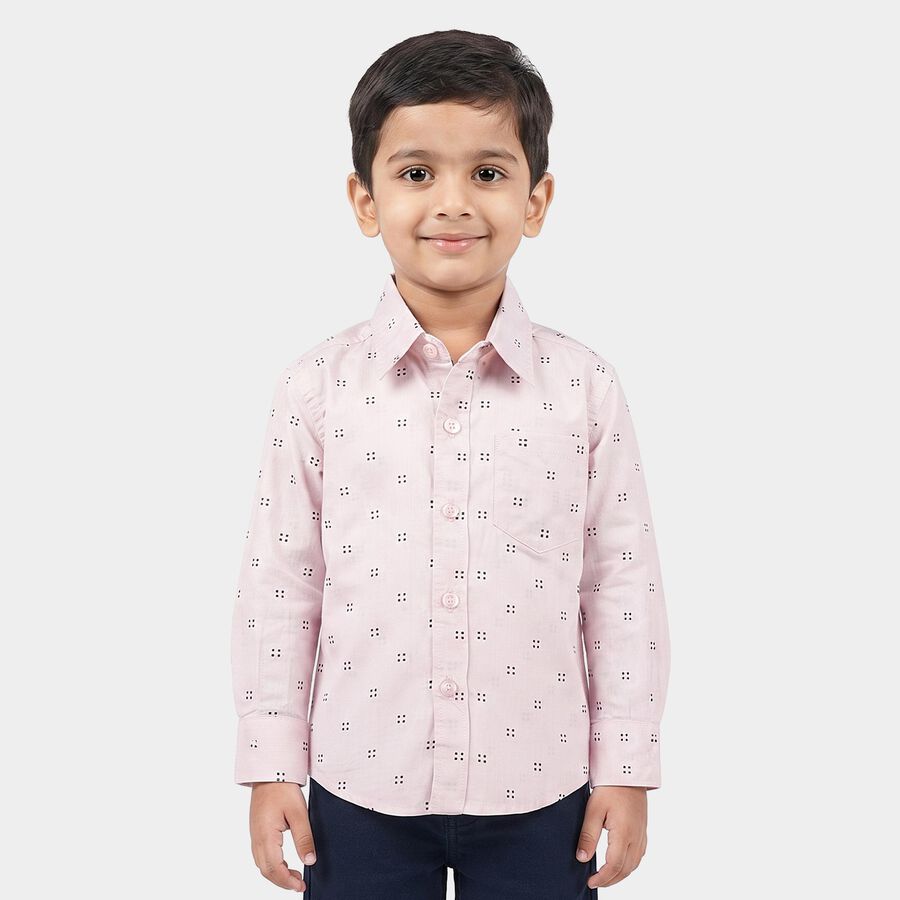 Boys Pink Cotton Long Sleeve Collar Shirt, Pink, large