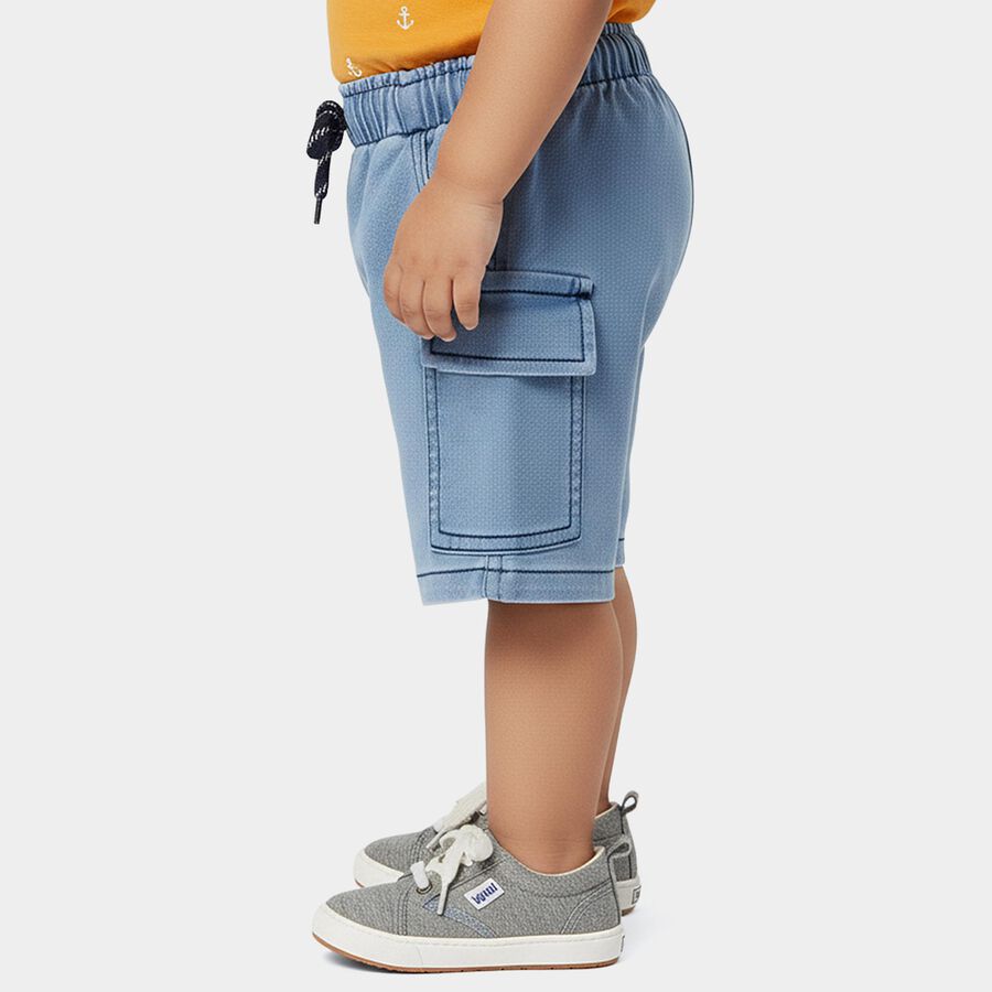 Infants' Navy Blue Regular Fit Solid Half Pant, Light Blue, large