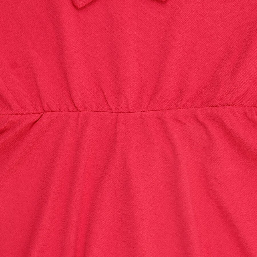 Girls' Bright Red Round Neck Party Dress, रानी (फ्यूशिया), large