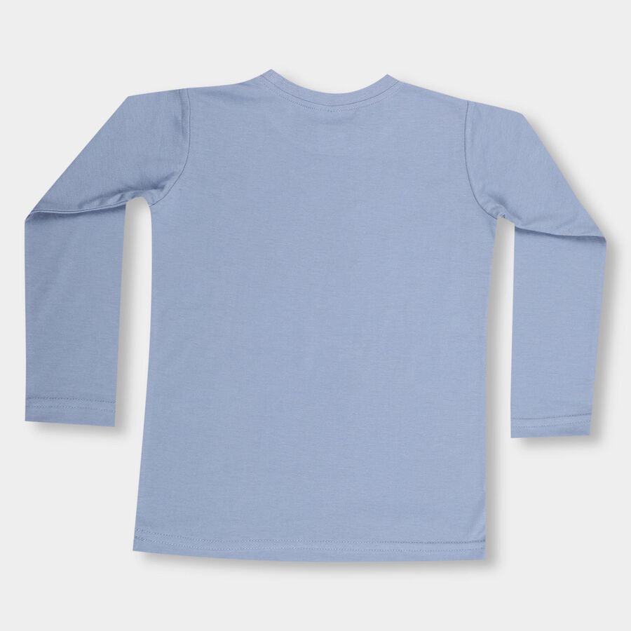 Boys' Light Powder Blue Cotton Blend Round Neck Casual T-Shirt, Light Blue, large image number null