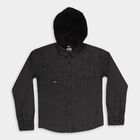Boys Jet Black Hooded Casual Shirt, काला, small image number null