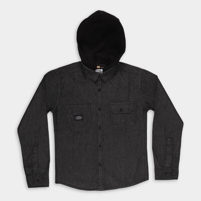 Boys Jet Black Hooded Casual Shirt