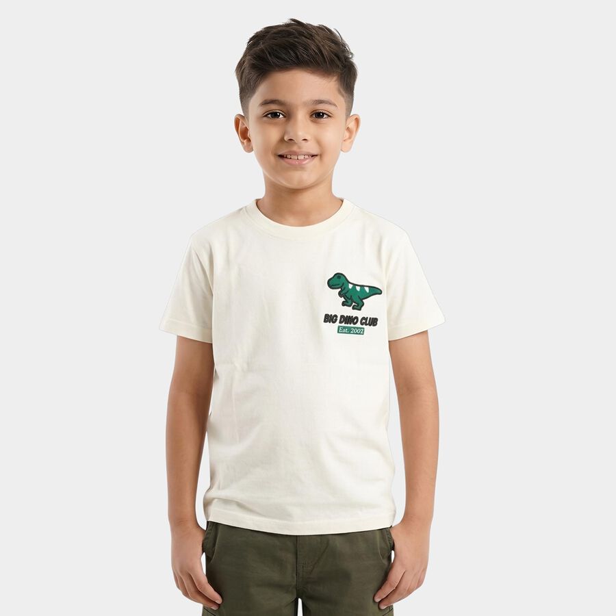 Boys' Half Sleeves T-Shirt, ऑफ व्हाइट, large