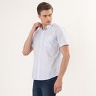Men's Blue Cotton Half Sleeve Spread Collar Casual Shirt, Light Blue, small