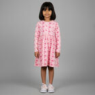 Girls' Soft Pink Floral Printed Long Sleeve Frock, Light Pink, small image number null