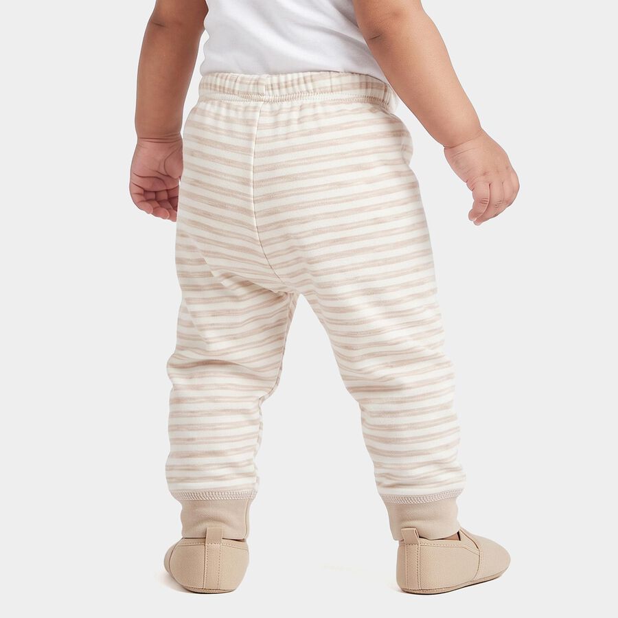Infants Beige Jogger Fit Striped Pyjama, गहरा पीला, large