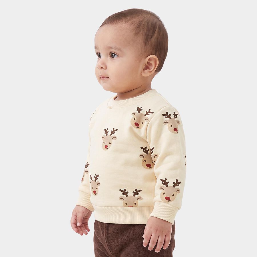 Infants' Beige Round Neck Pullover Sweatshirt, गहरा पीला, large