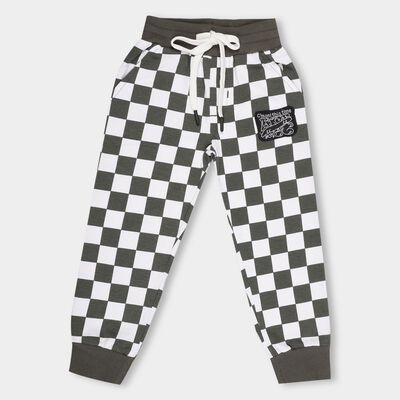 Kids' Dark Olive Green And White Checkered Cotton Blend Pyjama
