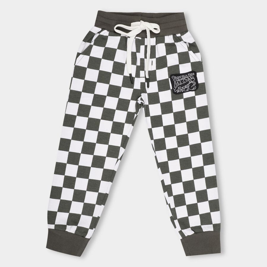 Kids' Dark Olive Green And White Checkered Cotton Blend Pyjama, Olive, large image number null