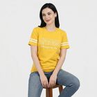 Women Yellow Round Neck Regular T-Shirt, पीला, small