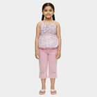 Girls Light Pink Sleeveless Floral Top and Capri Set, लाइलेक, small