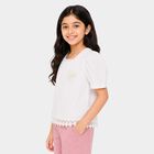 Girls White Round Neck Regular T-Shirt, सफ़ेद, small