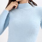 Women's Light Powder Blue High Neck Slim Fit Pullover, हल्का नीला, small image number null