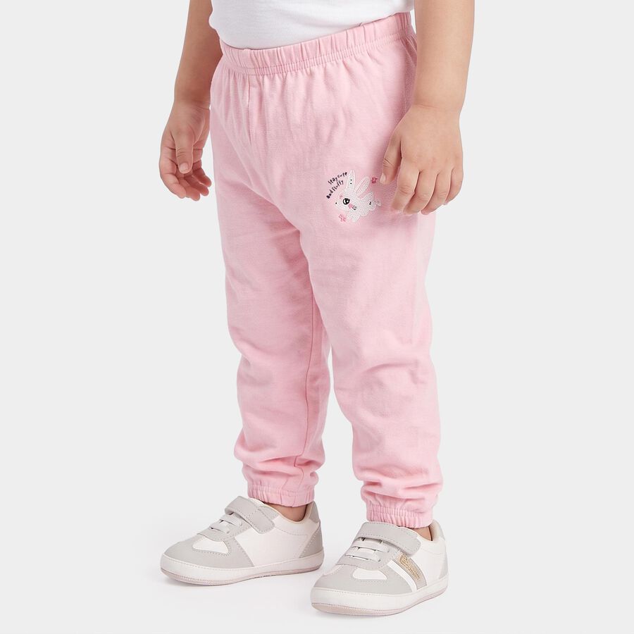 Infants' Pink Jogger Fit Bunny Printed Cotton Pyjama, Pink, large