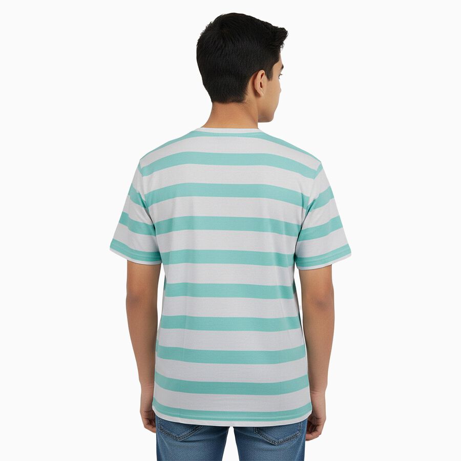 Boys Bright Aqua Blue Cotton Crew Neck Casual T-Shirt, Aqua, large