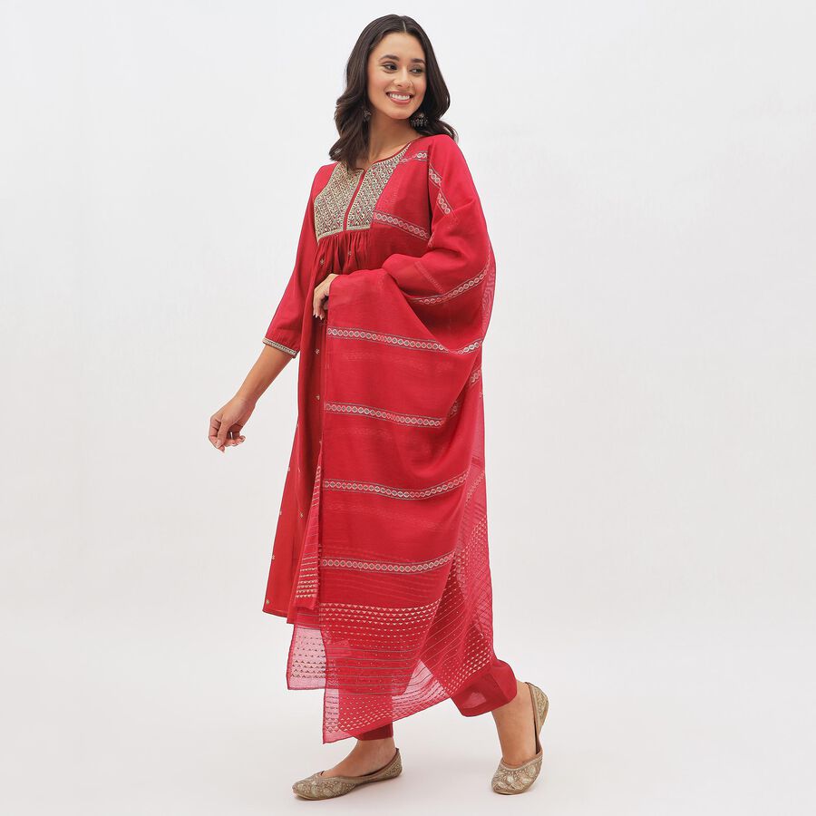 Women's Rich Crimson Embroidered Ethnic Set, Fuchsia, large image number null
