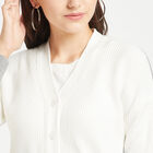 Solid V Neck Cardigan, Off White, small image number null