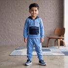 Boys Light Blue Hooded Neck Colorblock Baba Suit, Mid Blue, small