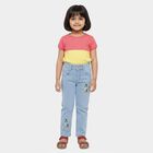 Girls' Light Blue Slim Fit Embroidered Jeans, हल्का नीला, small
