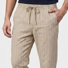 Men's Light Grey Slim Fit Pinstriped Casual Trousers, Light Grey, small