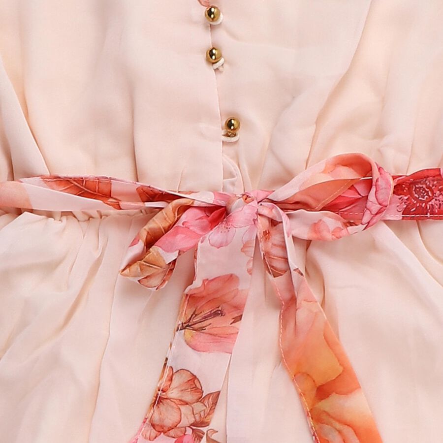 Girls' Bright Pink Sleeveless A-Line Dress, गहरा पीला, large