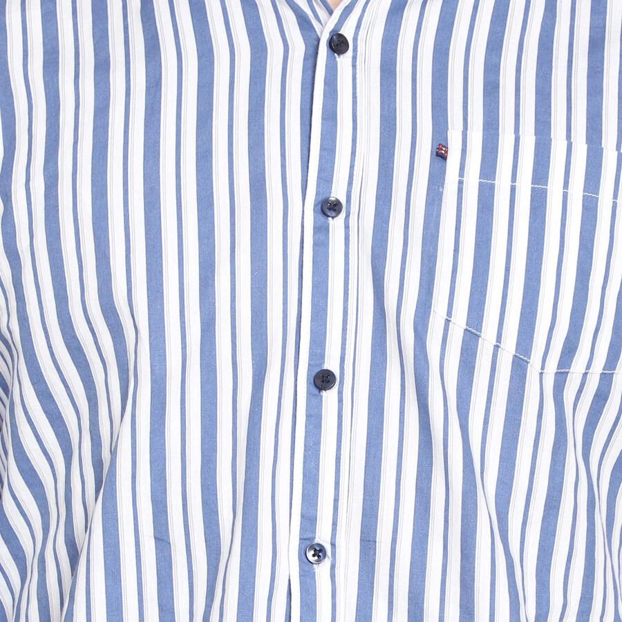 Cotton Stripes Casual Shirt, Navy Blue, large image number null