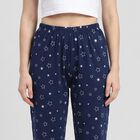 Women's Navy Blue Straight Fit Star Pyjama, नेवी ब्लू, small