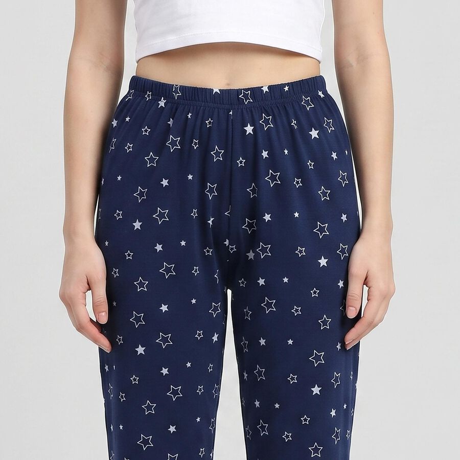 Women's Navy Blue Straight Fit Star Pyjama, नेवी ब्लू, large