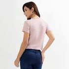 Ladies' Light Pink Round Neck Casual Crop Top, हल्का गुलाबी, small