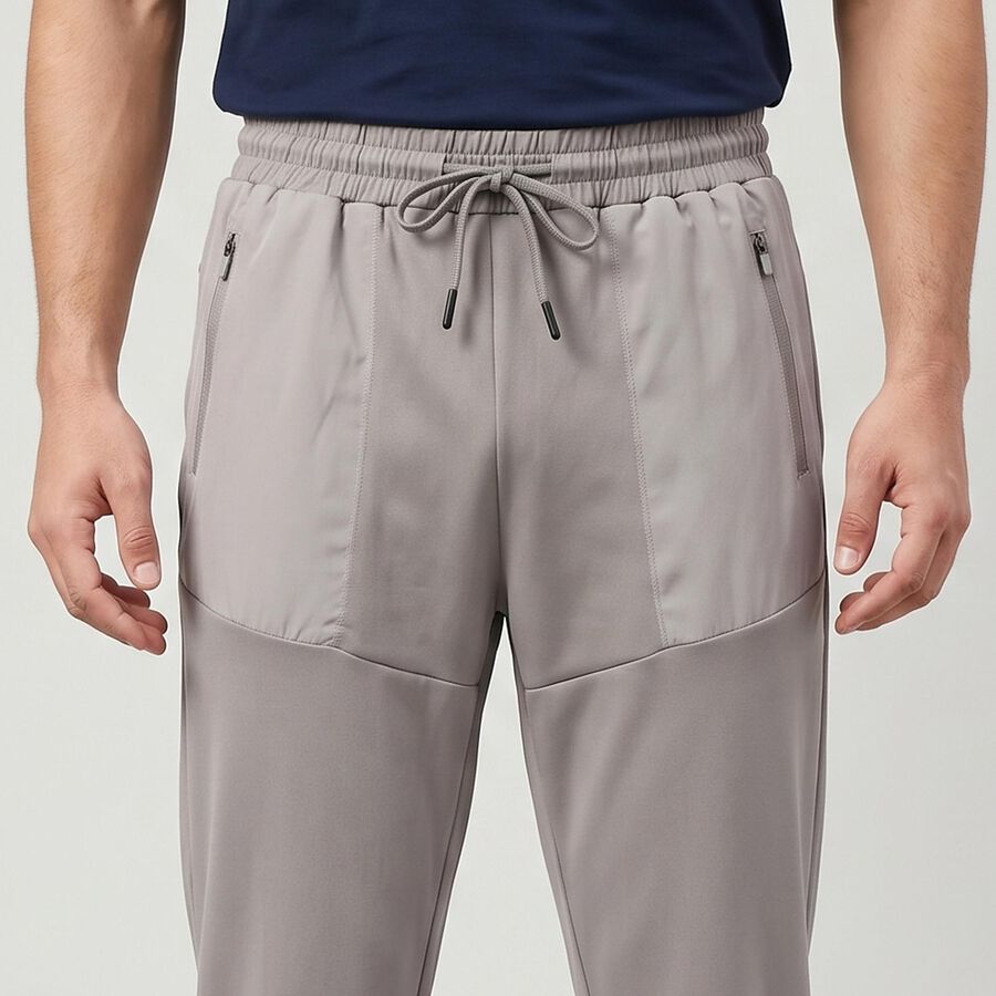 Men Grey Slim Fit Panelled Track Pants, हल्का ग्रे, large