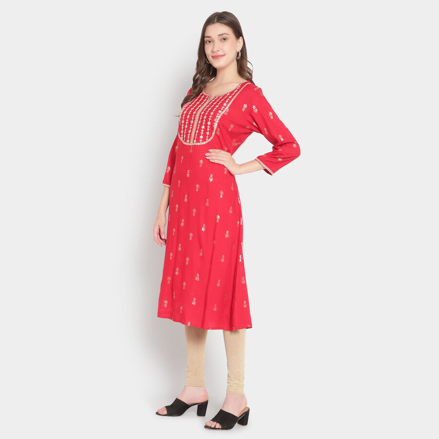 Printed 3/4Th Sleeves Kurta, Red, large image number null