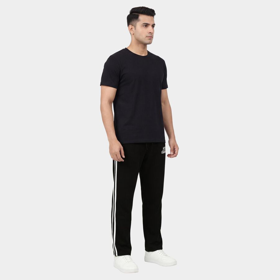 Men's Black Regular Fit Drawstring Track Pants, काला, large
