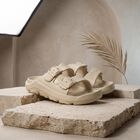 Men's Beige Buckle Strap Slip-On Sliders, गहरा पीला, small