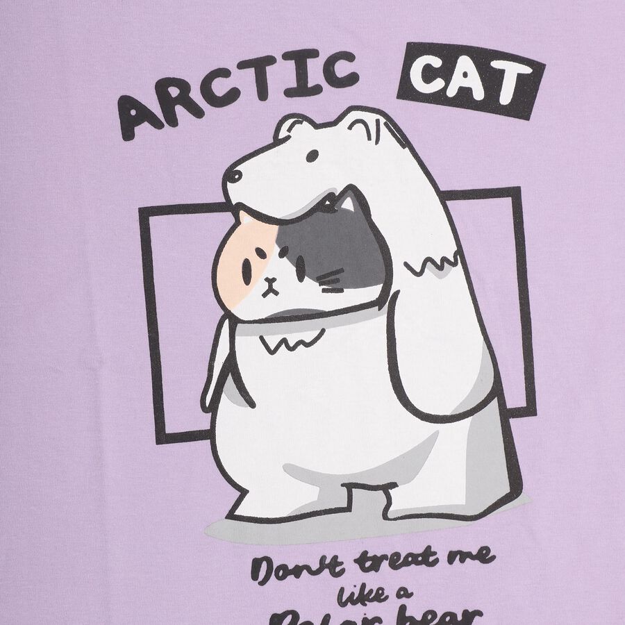 Girls' Lavender Cotton Crew Neck Short Sleeve T-Shirt, Lilac, large image number null