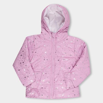Girls Light Pink Hooded Casual Jacket