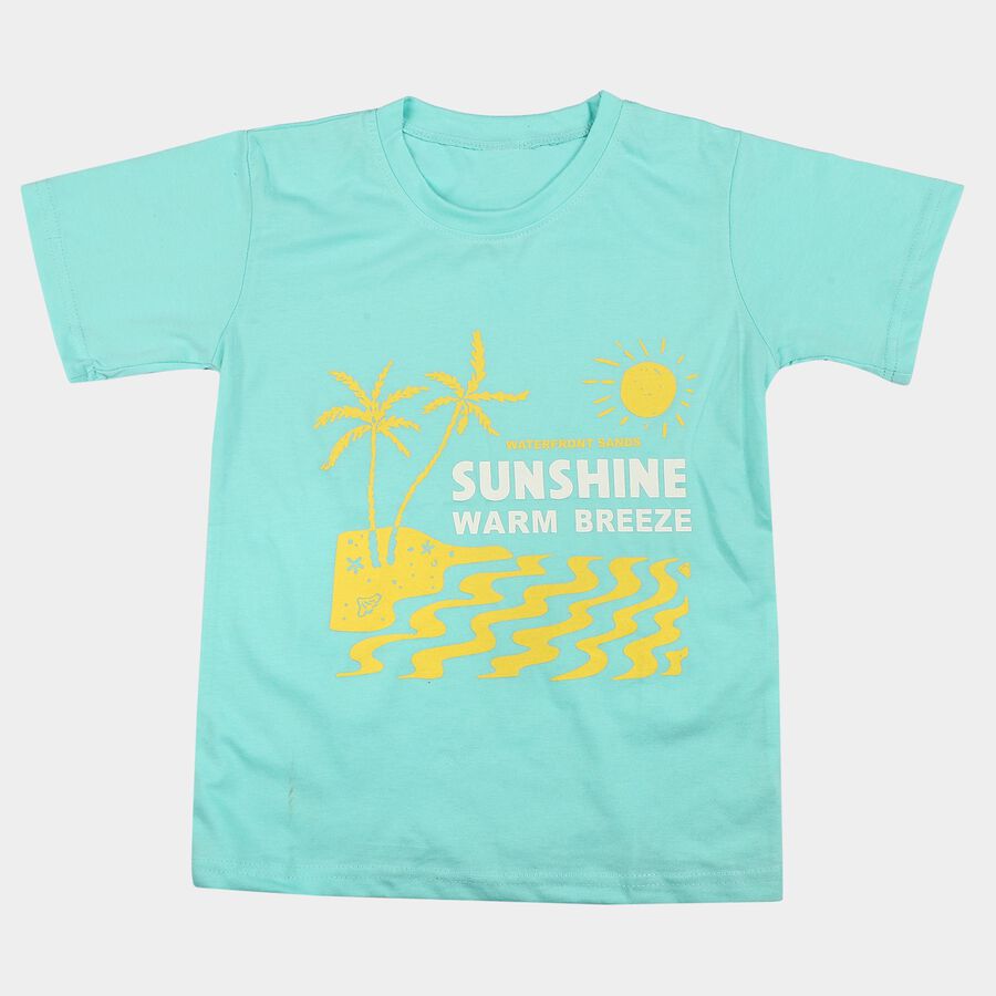 Girls Blue Round Neck Casual T-Shirt, एक्वा, large