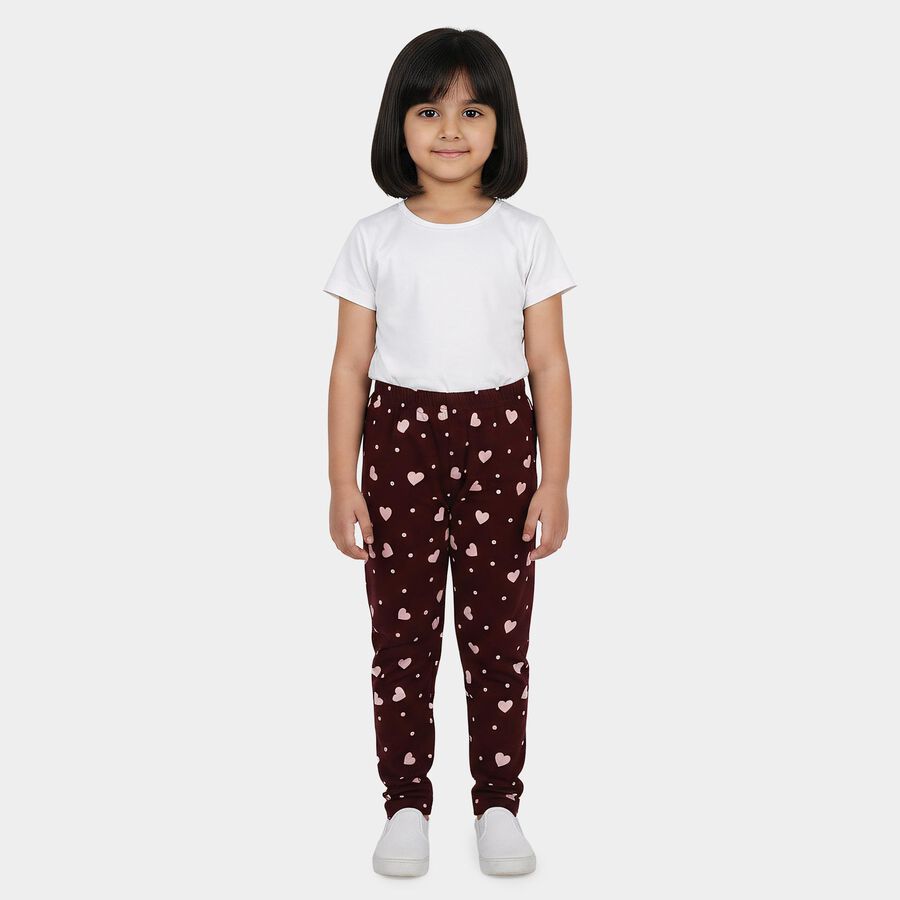 Girls Wine Straight Fit Heart Printed Pyjama, वाइन, large