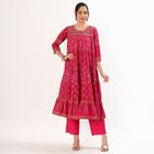 Women's Bright Magenta Pink Cotton Embroidered Ethnic Set, Fuchsia, small image number null